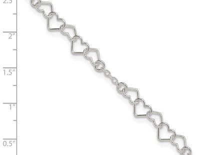 Sterling Silver Polished Fancy Heart Link Anklet