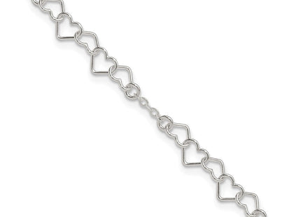 Sterling Silver Polished Fancy Heart Link Anklet