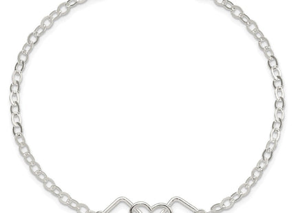 Sterling Silver Solid Polished Fancy Heart Link Anklet (Style QG1255-9)