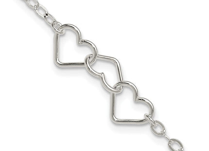 Sterling Silver Solid Polished Fancy Heart Link Anklet (Style QG1255-9)