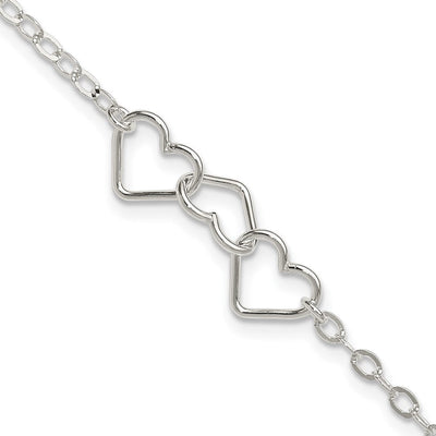 Sterling Silver Solid Polished Fancy Heart Link Anklet