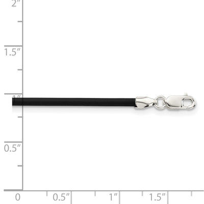 Sterling Silver Black Rubber Cord Necklace, 16 x 2mm