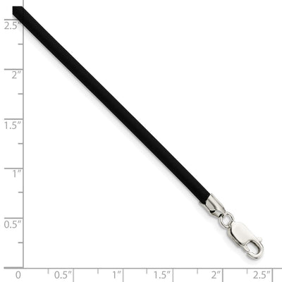 Sterling Silver Black Rubber Cord Necklace, 16 x 3mm