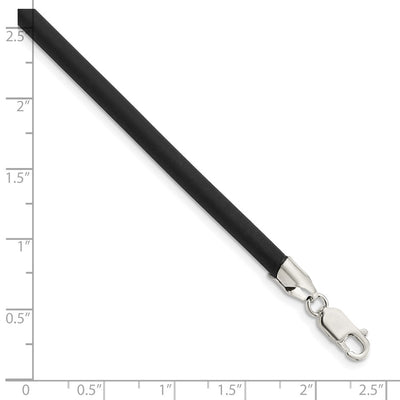 Sterling Silver Black Rubber Cord Necklace, 16 x 4mm