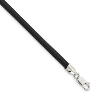 Sterling Silver Black Rubber Cord Necklace, 16 x 4mm