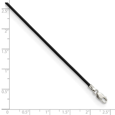 Sterling Silver Black Leather Cord Necklace, 16 x 1.5mm
