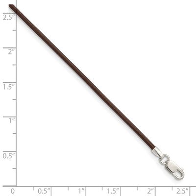 Sterling Silver Brown Leather Cord Necklace, 16 x 1.5mm
