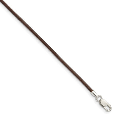 Sterling Silver Brown Leather Cord Necklace, 16 x 1.5mm