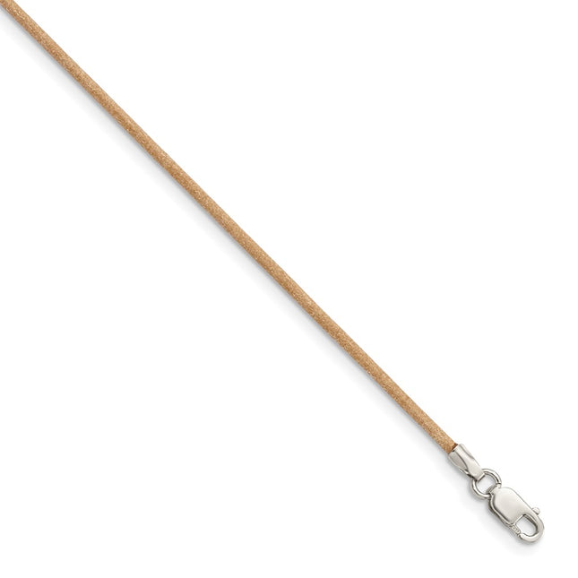 Sterling Silver Natural Leather Cord Necklace, 16 x 1.5mm