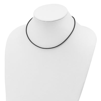 Sterling Silver Black Leather Cord Necklace, 16 x 2mm