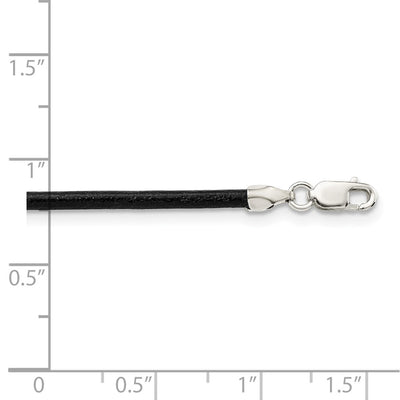 Sterling Silver Black Leather Cord Necklace, 16 x 2mm