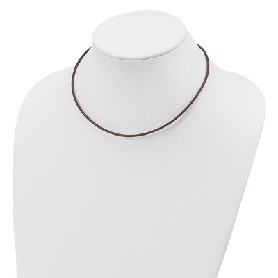Sterling Silver Brown Leather Cord Necklace, 16 x 2mm