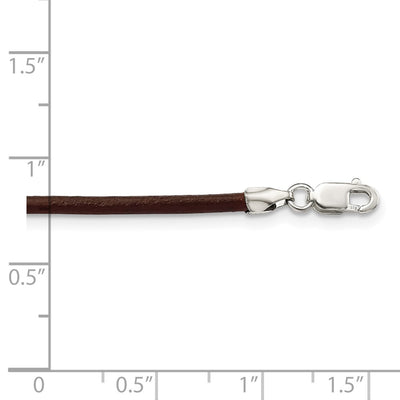 Sterling Silver Brown Leather Cord Necklace, 16 x 2mm