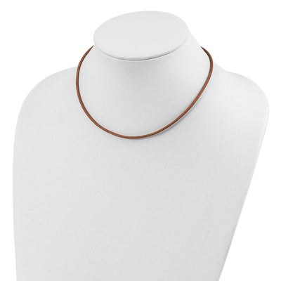 Sterling Silver Natural Leather Cord Necklace, 16 x 2mm