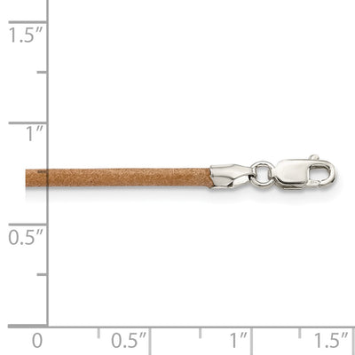 Sterling Silver Natural Leather Cord Necklace, 16 x 2mm