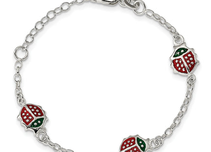 Sterling Silver Multi-color Enamel Ladybugs w/ 1in ext. Children's Bracelet
