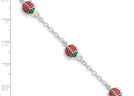 Sterling Silver Multi-color Enamel Ladybugs w/ 1in ext. Children's Bracelet