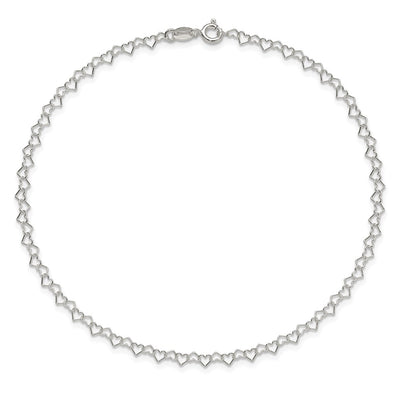 Sterling Silver Fancy Heart Link 9in. Anklet, 9 x 3.5mm