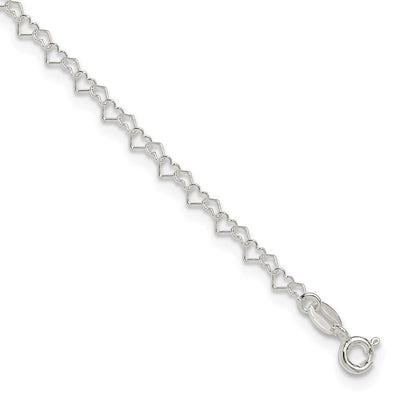 Sterling Silver Fancy Heart Link 9in. Anklet, 9 x 3.5mm