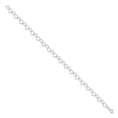Sterling Silver Fancy Heart Link 9in. Anklet, 9 x 7mm