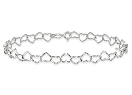 Sterling silver heart anklet, another view