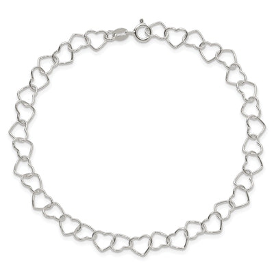 Sterling Silver Fancy Heart Link 9in. Anklet, 9 x 7mm