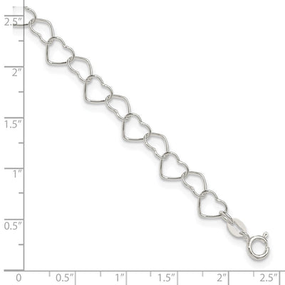 Sterling Silver Fancy Heart Link 9in. Anklet, 9 x 7mm