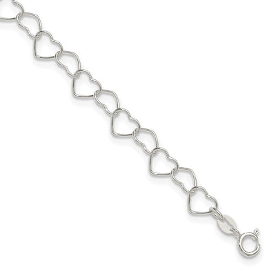 Sterling Silver Fancy Heart Link 9in. Anklet, 9 x 7mm