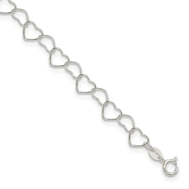 Sterling Silver Fancy Heart Link 9in. Anklet, 9 x 7mm