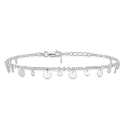 Sterling Silver Dangling Circle 9in Plus 1 in ext Anklet