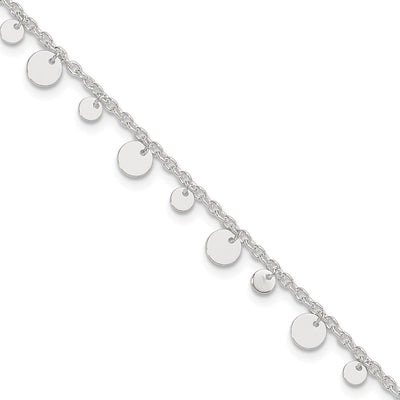 Sterling Silver Dangling Circle 9in Plus 1 in ext Anklet