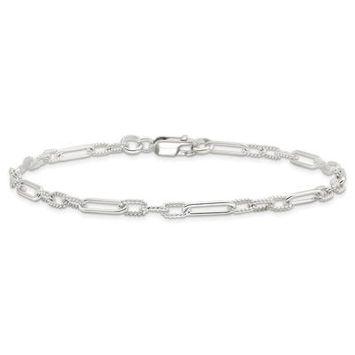 Sterling Silver Fancy Link Anklet, 10 x 4mm