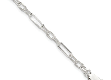 Sterling Silver Fancy Link Anklet, 10 x 4mm