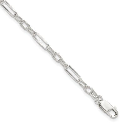 Sterling Silver Fancy Link Anklet, 10 x 4mm