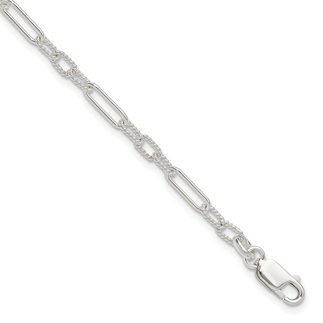 Sterling Silver Fancy Link Anklet, 10 x 4mm