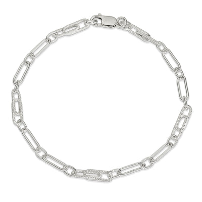 Sterling Silver Fancy Link Anklet, 9 x 6mm