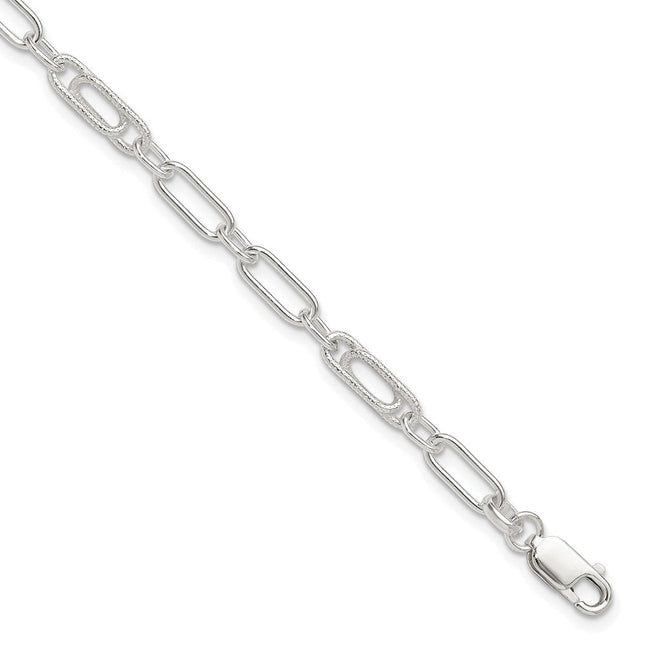Sterling Silver Fancy Link Anklet, 9 x 6mm
