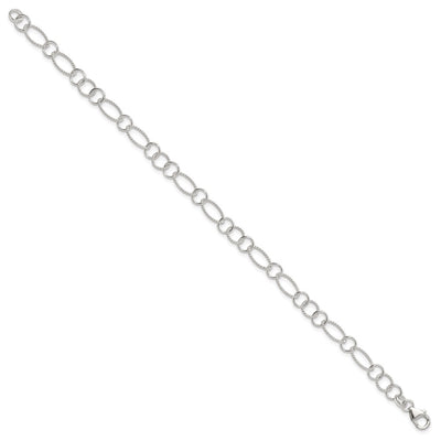 Sterling Silver Fancy Link Anklet, 10 x 9mm