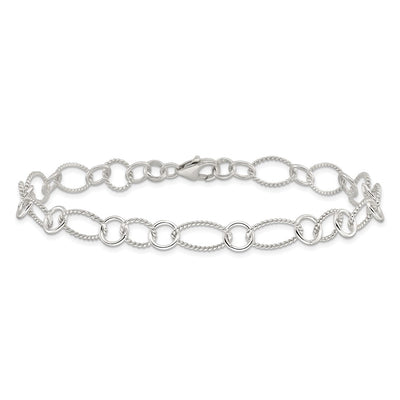 Sterling Silver Fancy Link Anklet, 10 x 9mm