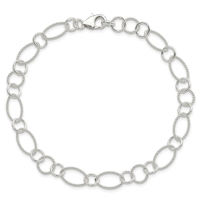 Sterling Silver Fancy Link Anklet, 10 x 9mm