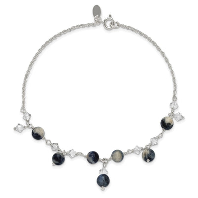 Sterling Silver Shadow Crystal & Lapis Anklet