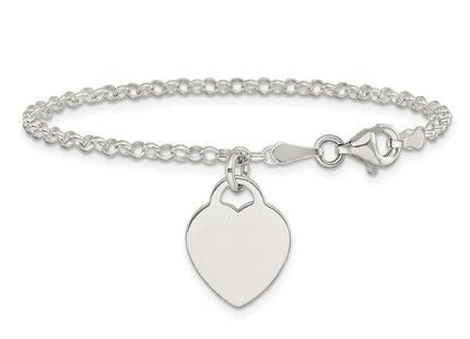 Sterling Silver Engraveable Heart 7in Bracelet (Style QG1446-6)