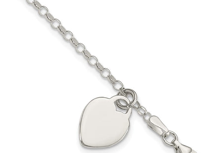 Sterling Silver Engraveable Heart 7in Bracelet (Style QG1446-6)