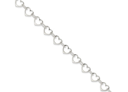 Sterling Silver Heart Link Bracelet (Style QG1469-7)