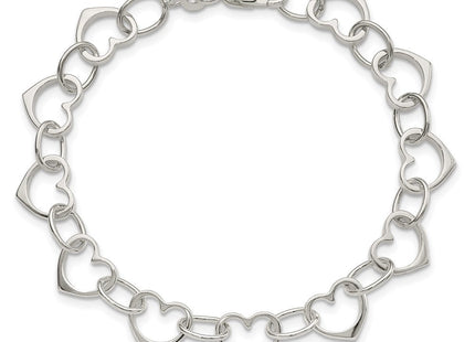 Sterling Silver Heart Link Bracelet (Style QG1469-7)