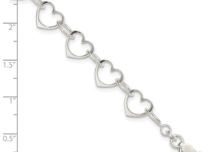 Sterling Silver Heart Link Bracelet (Style QG1469-7)