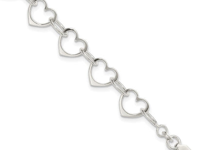 Sterling Silver Heart Link Bracelet (Style QG1469-7)