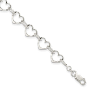 Sterling Silver Heart Link Bracelet (Style QG1469-7)