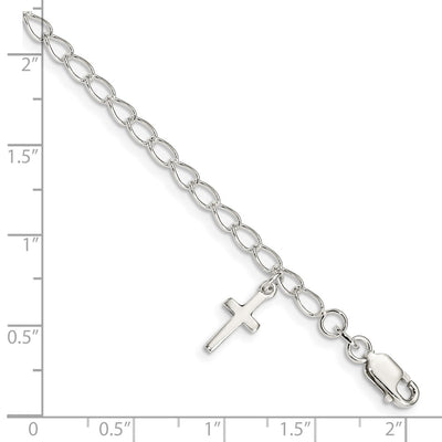 Sterling Silver Polished Latin Cross Charm with 1in Ext. Children's Bracele