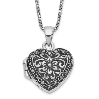 Sterling silver marcasite locket necklace